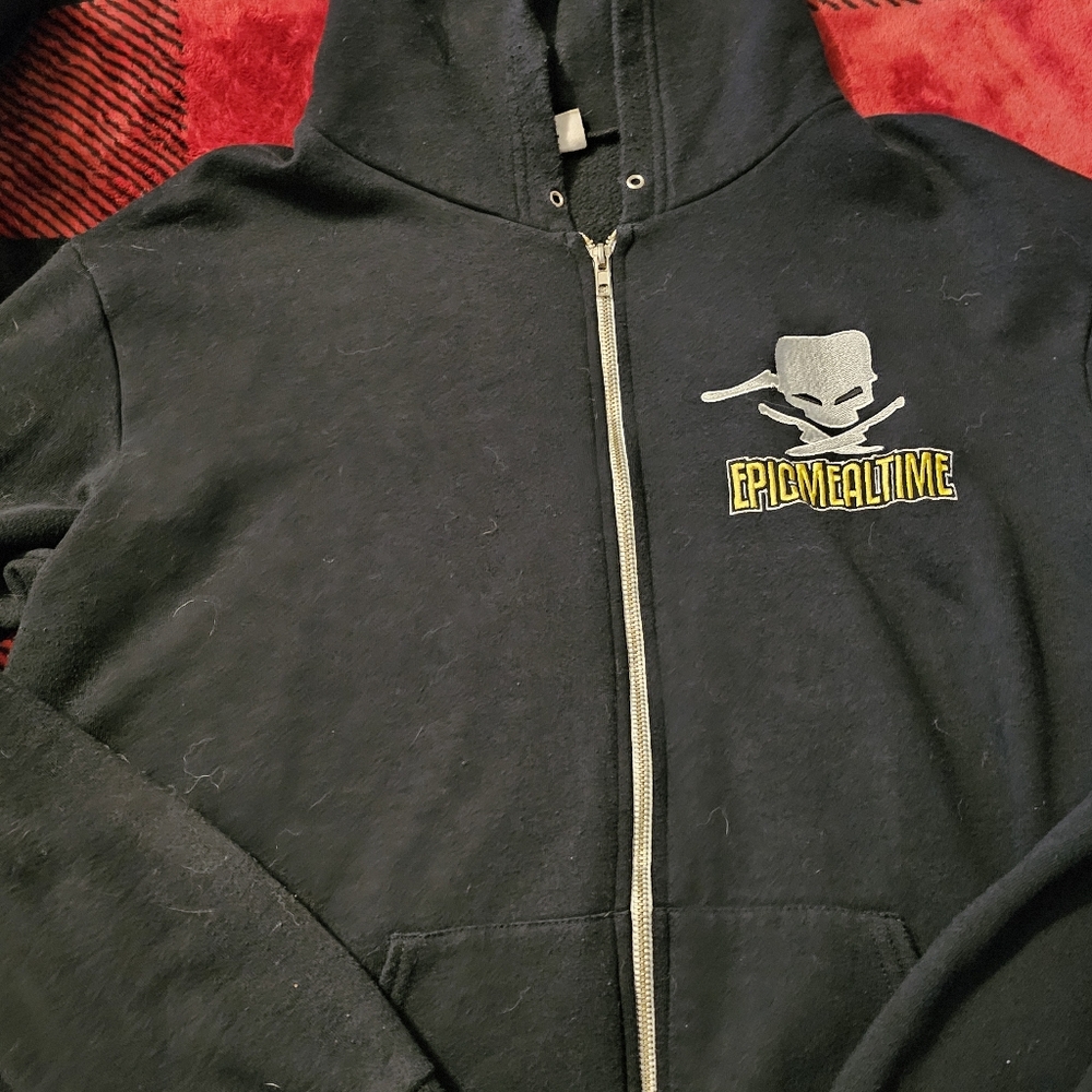 Black Zip-Up Hoodie with Embroidered Logo